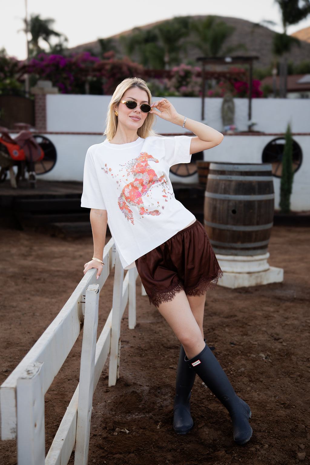 Andalucia ivory short-sleeve knit blouse with crew neckline