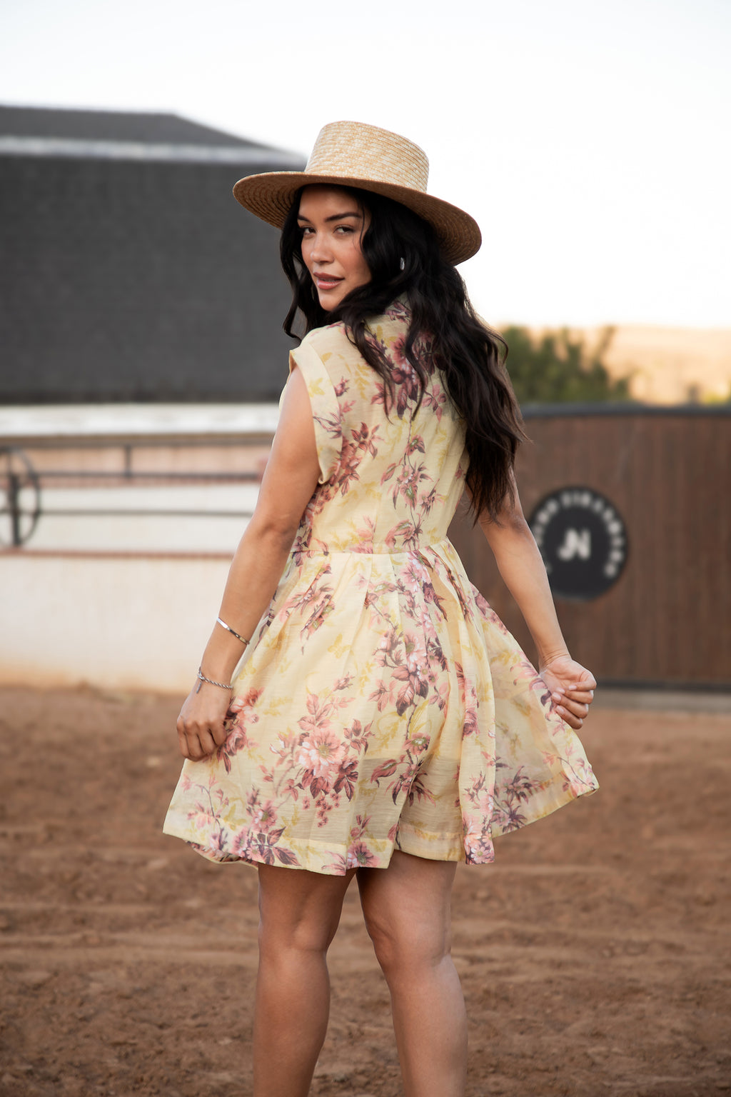 Chloe Dress with pointed collar, cap sleeves and a full pleated mini skirt