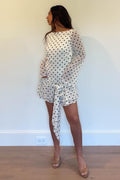 Gianna Dress polka dot mini with sheer bell sleeves and draped open back